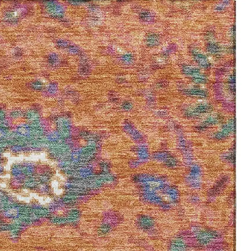 Orange Blue And Pink Oriental Washable Area Rug With UV Protection Photo 4