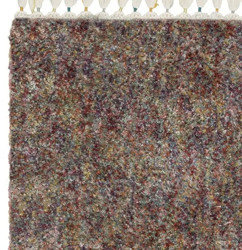 Orange Blue And Yellow Abstract Shag Area Rug With Fringe Photo 7