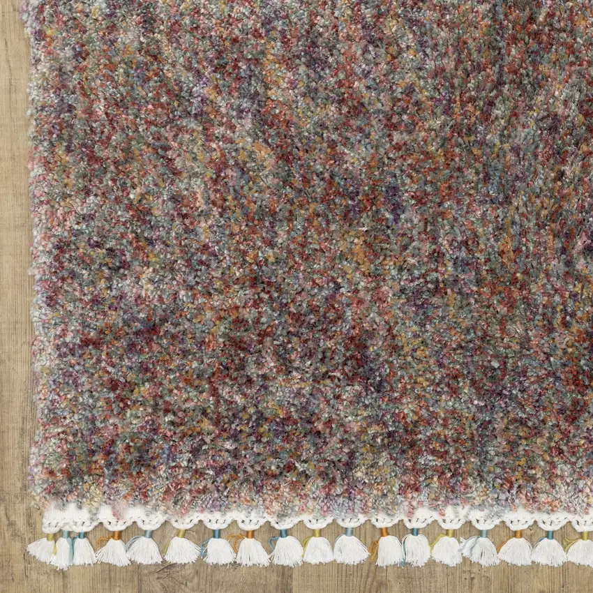 Orange Blue And Yellow Abstract Shag Area Rug With Fringe Photo 5