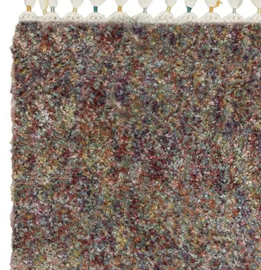 Orange Blue And Yellow Abstract Shag Area Rug With Fringe Photo 6