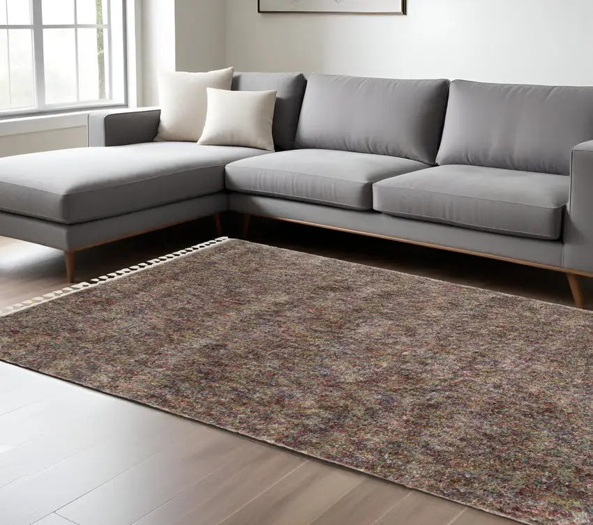 Orange Blue And Yellow Abstract Shag Area Rug With Fringe Photo 1