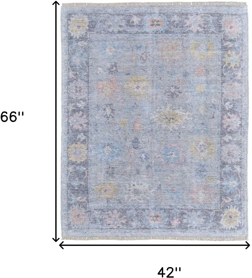 Orange Blue and Gold Floral Hand Woven Distressed Area Rug With Fringe Photo 3