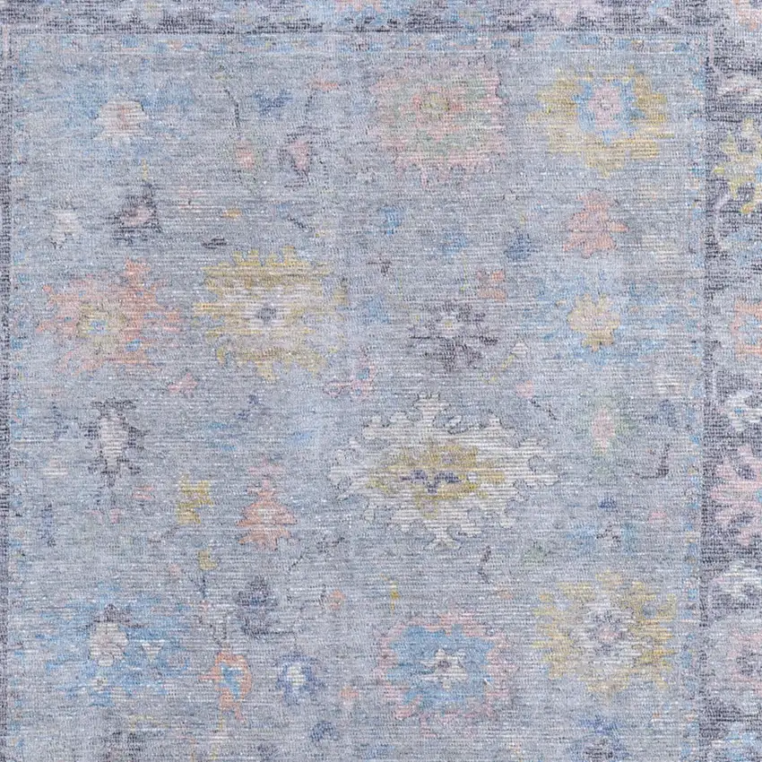 Orange Blue and Gold Floral Hand Woven Distressed Area Rug With Fringe Photo 4