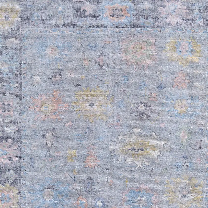 Orange Blue and Gold Floral Hand Woven Distressed Area Rug With Fringe Photo 9