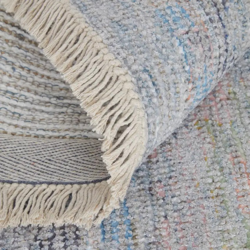 Orange Blue and Gold Floral Hand Woven Distressed Area Rug With Fringe Photo 8