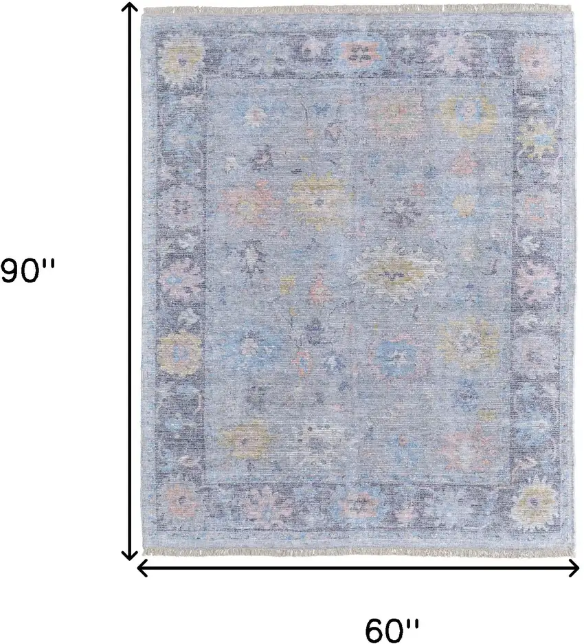 Orange Blue and Gold Floral Hand Woven Distressed Area Rug With Fringe Photo 3