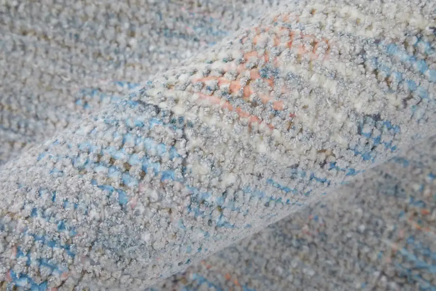 Orange Blue and Gold Floral Hand Woven Distressed Area Rug With Fringe Photo 6