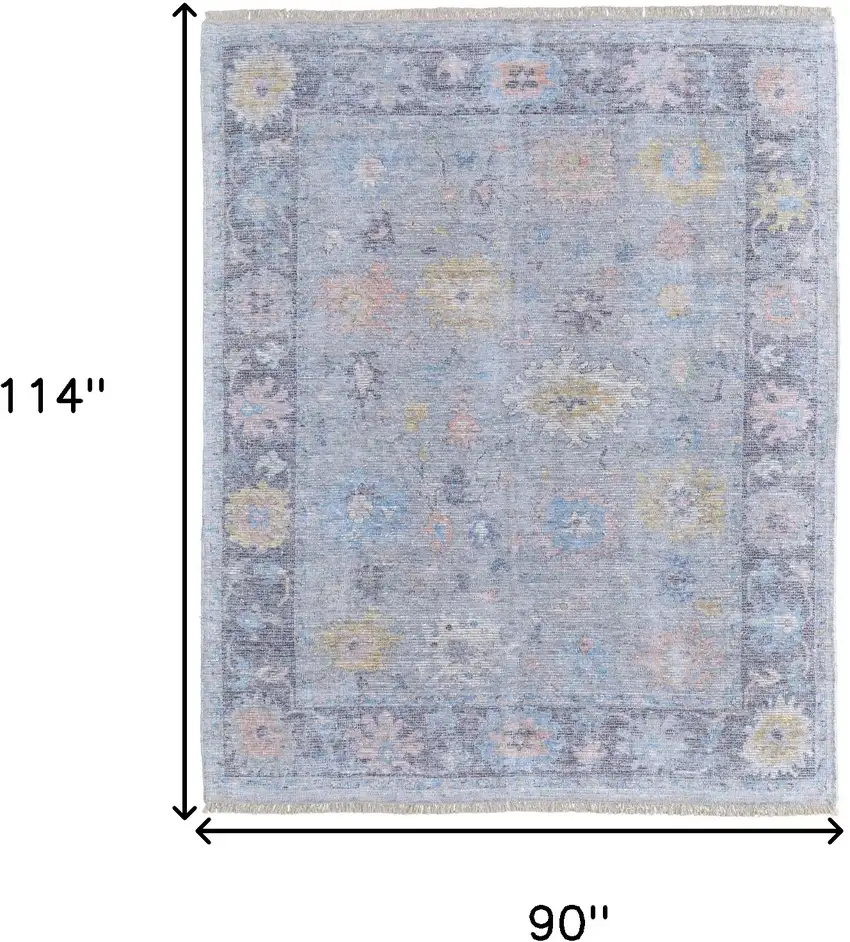 Orange Blue and Gold Floral Hand Woven Distressed Area Rug With Fringe Photo 3