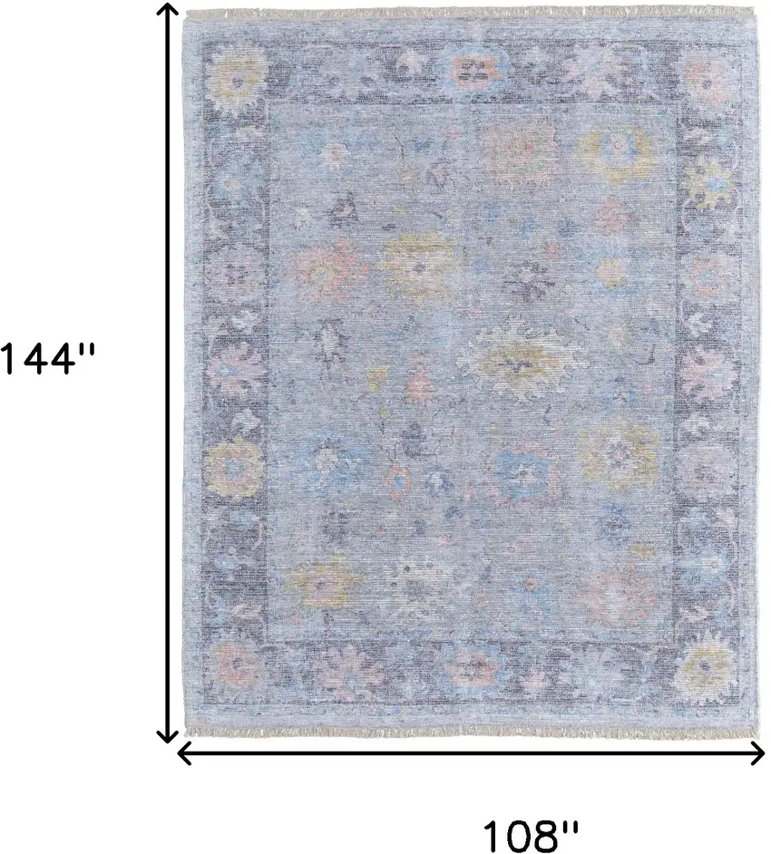 Orange Blue and Gold Floral Hand Woven Distressed Area Rug With Fringe Photo 3