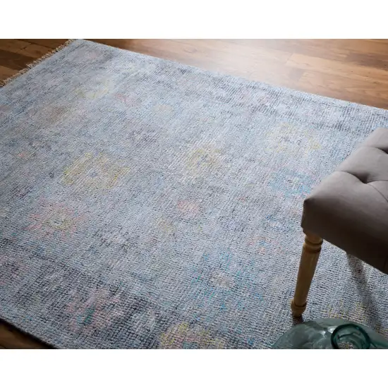 Orange Blue and Gold Floral Hand Woven Distressed Area Rug With Fringe Photo 9