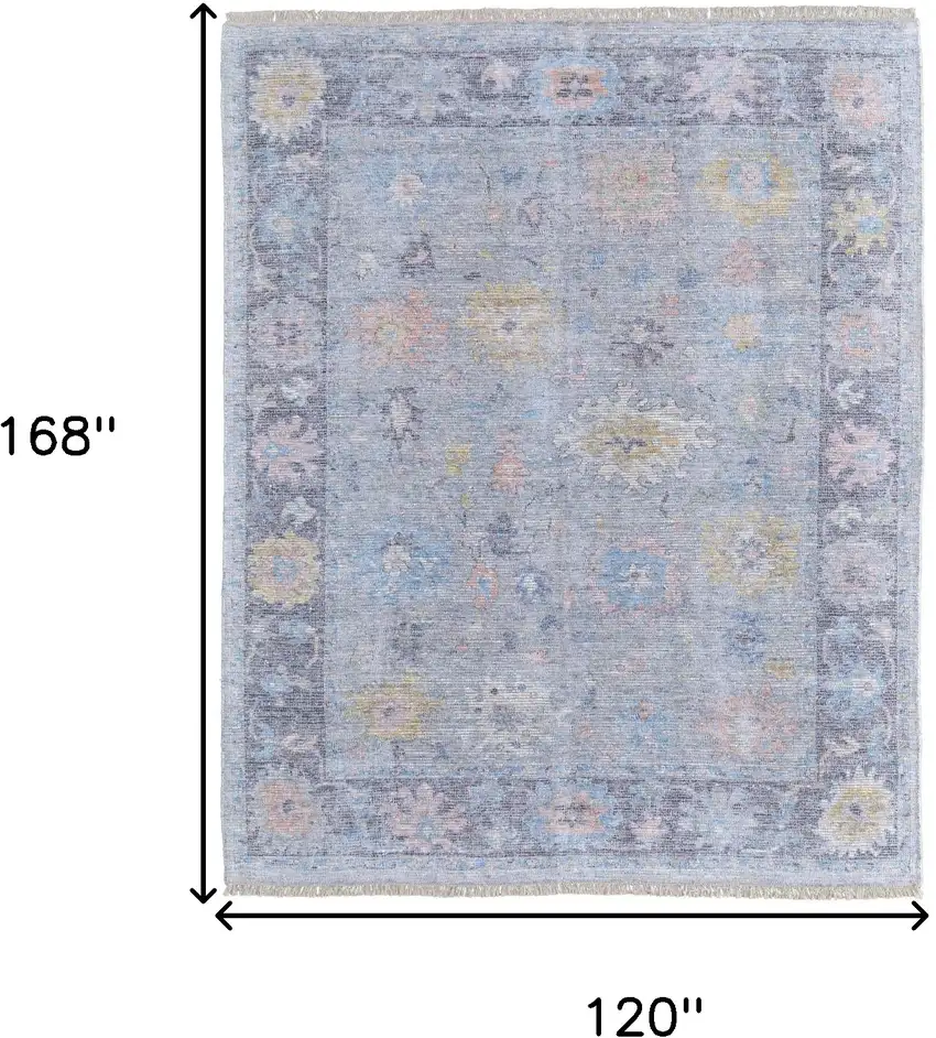 Orange Blue and Gold Floral Hand Woven Distressed Area Rug With Fringe Photo 3