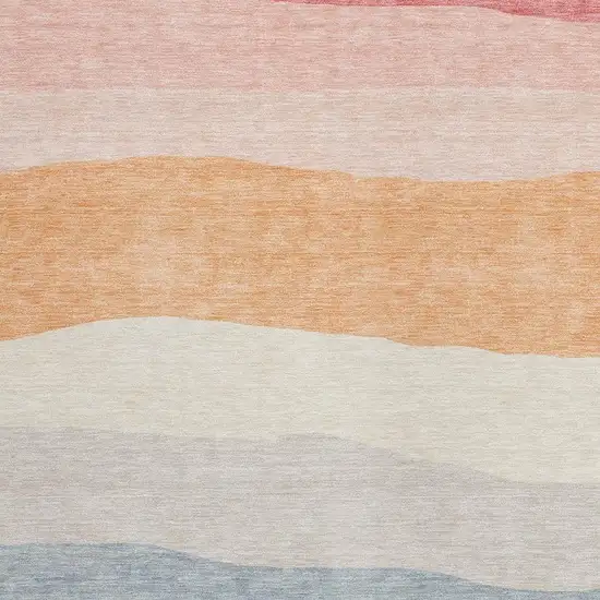 Orange Blush And Lavender Striped Washable Indoor Outdoor Area Rug Photo 3