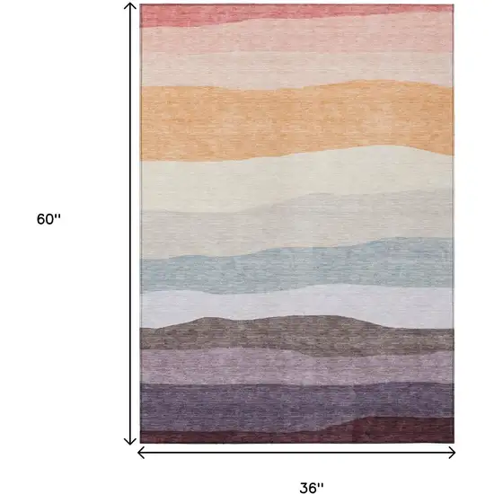 Orange Blush And Lavender Striped Washable Indoor Outdoor Area Rug Photo 9