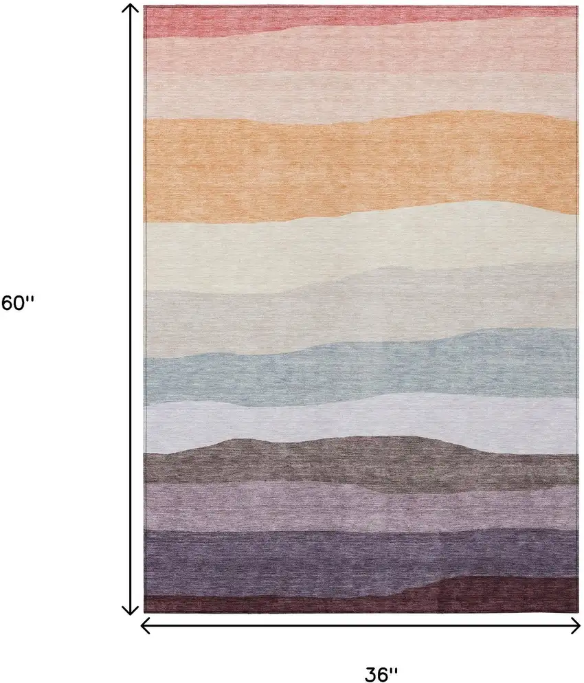 Orange Blush And Lavender Striped Washable Indoor Outdoor Area Rug Photo 9