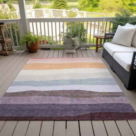 Orange Blush And Lavender Striped Washable Indoor Outdoor Area Rug Photo 8