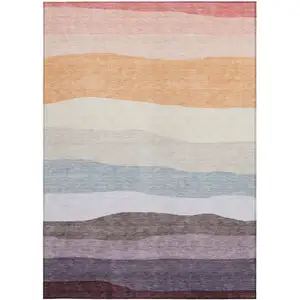 Photo of Orange Blush And Lavender Striped Washable Indoor Outdoor Area Rug