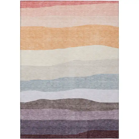 Orange Blush And Lavender Striped Washable Indoor Outdoor Area Rug Photo 9