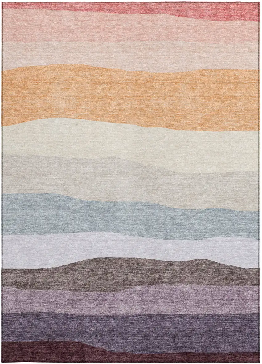 Orange Blush And Lavender Striped Washable Indoor Outdoor Area Rug Photo 1