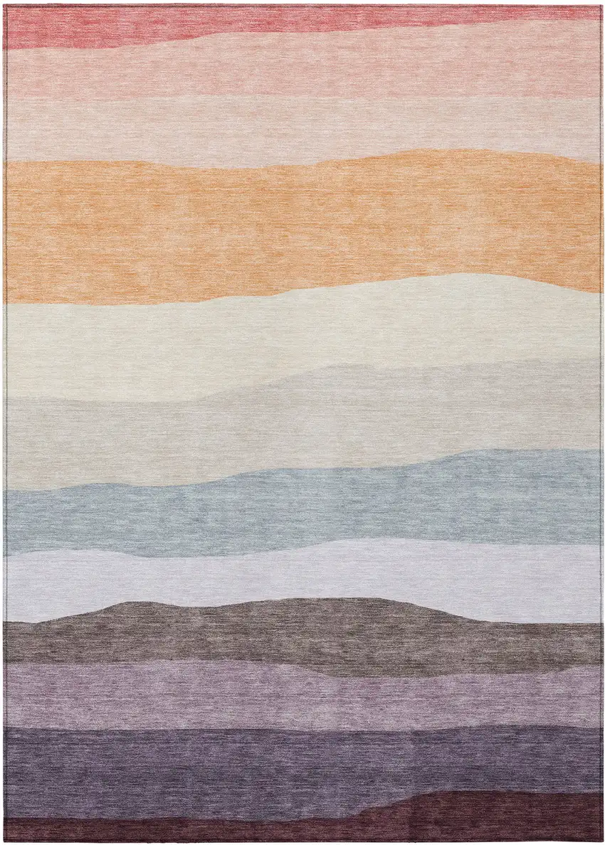 Orange Blush And Lavender Striped Washable Indoor Outdoor Area Rug Photo 9