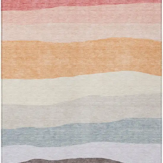 Orange Blush And Lavender Striped Washable Indoor Outdoor Area Rug Photo 4