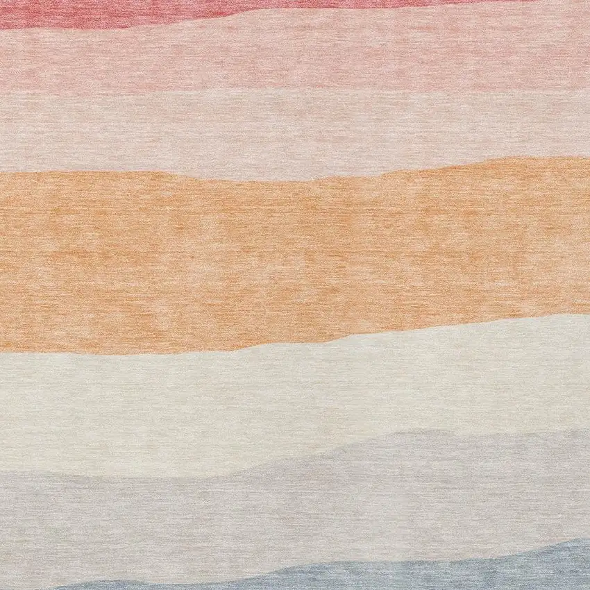 Orange Blush And Lavender Striped Washable Indoor Outdoor Area Rug Photo 3