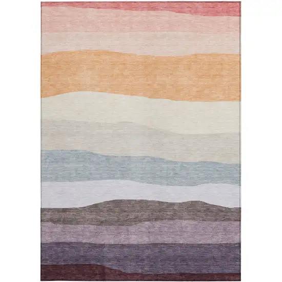 Orange Blush And Lavender Striped Washable Indoor Outdoor Area Rug Photo 1