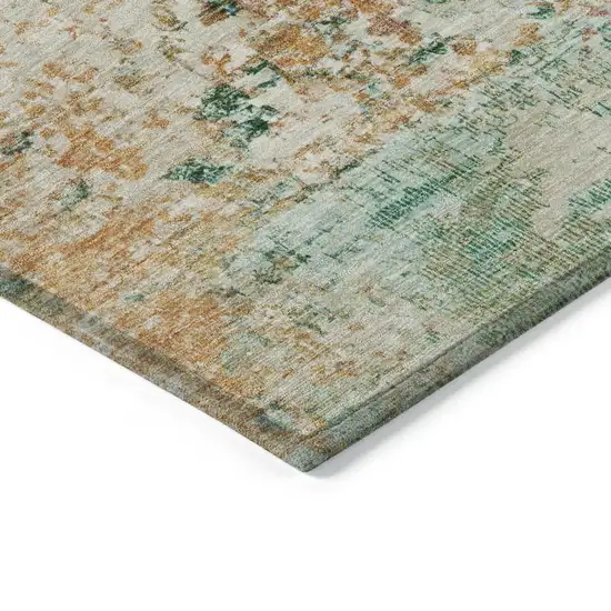 Orange Blush And Teal Blue Abstract Washable Indoor Outdoor Area Rug Photo 9