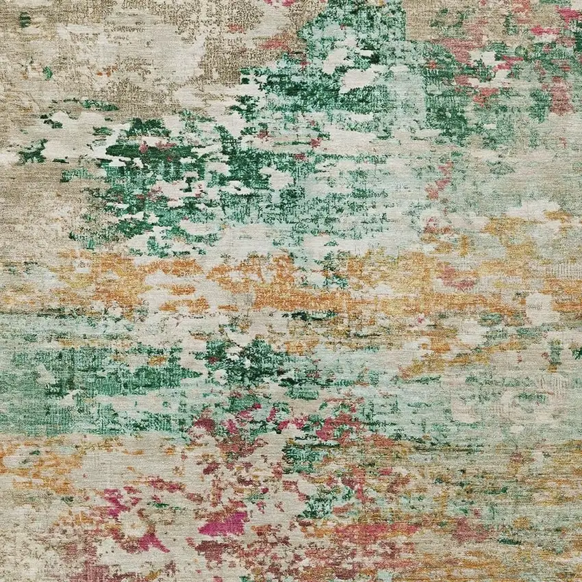 Orange Blush And Teal Blue Abstract Washable Indoor Outdoor Area Rug Photo 4