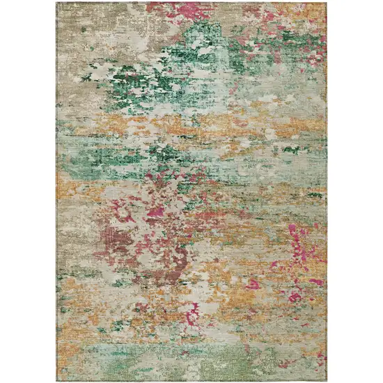 Orange Blush And Teal Blue Abstract Washable Indoor Outdoor Area Rug Photo 1