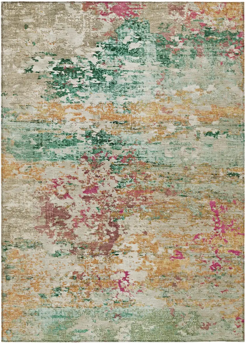 Orange Blush And Teal Blue Abstract Washable Indoor Outdoor Area Rug Photo 1