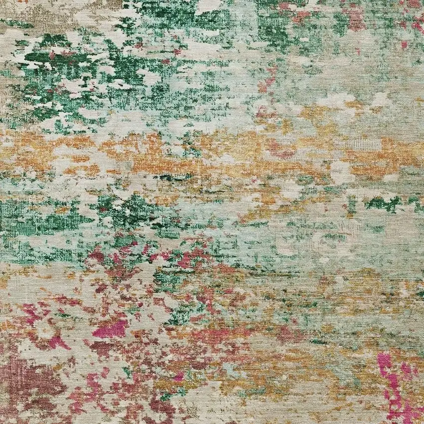 Orange Blush And Teal Blue Abstract Washable Indoor Outdoor Area Rug Photo 4