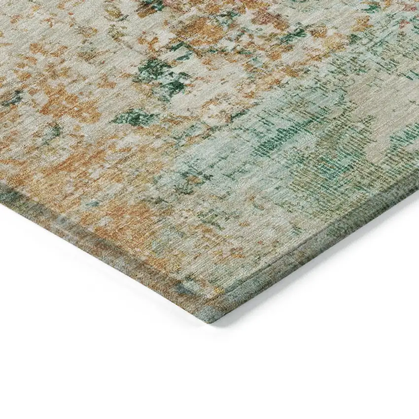 Orange Blush And Teal Blue Abstract Washable Indoor Outdoor Area Rug Photo 9