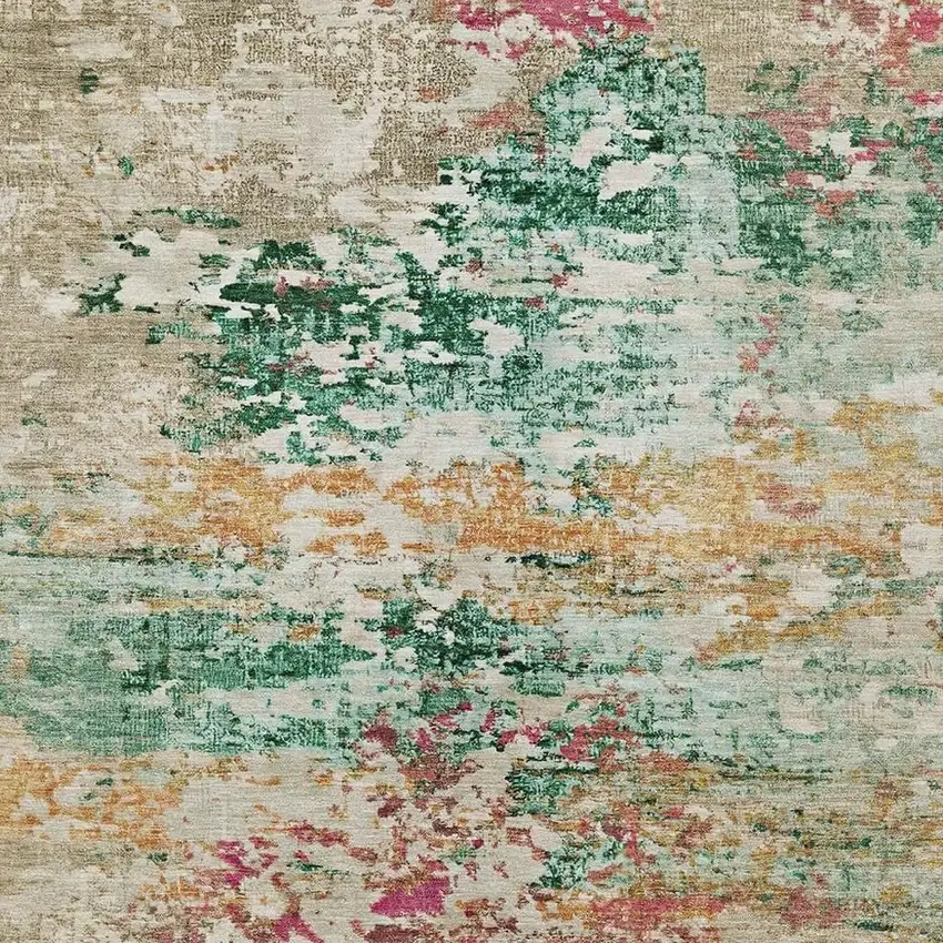 Orange Blush And Teal Blue Abstract Washable Indoor Outdoor Area Rug Photo 4