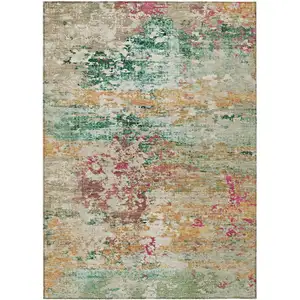 Photo of Orange Blush And Teal Blue Abstract Washable Indoor Outdoor Area Rug