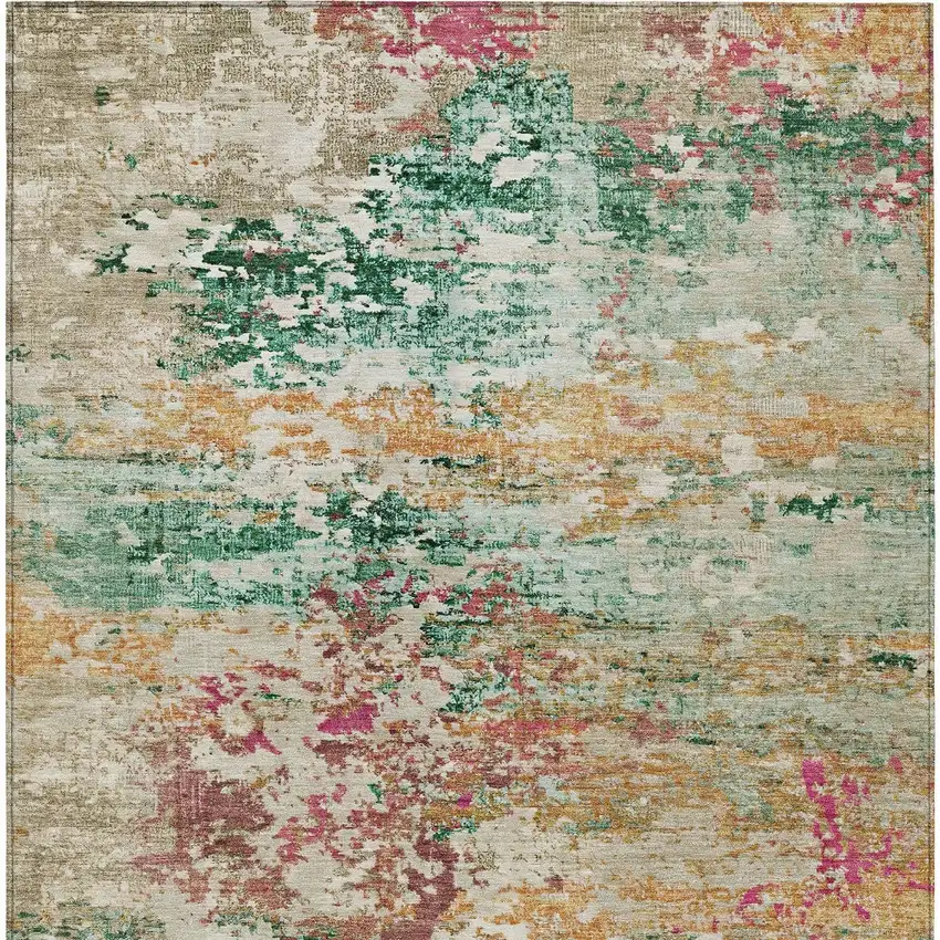 Orange Blush And Teal Blue Abstract Washable Indoor Outdoor Area Rug Photo 9