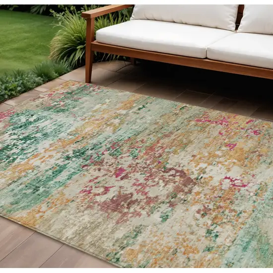 Orange Blush And Teal Blue Abstract Washable Indoor Outdoor Area Rug Photo 2