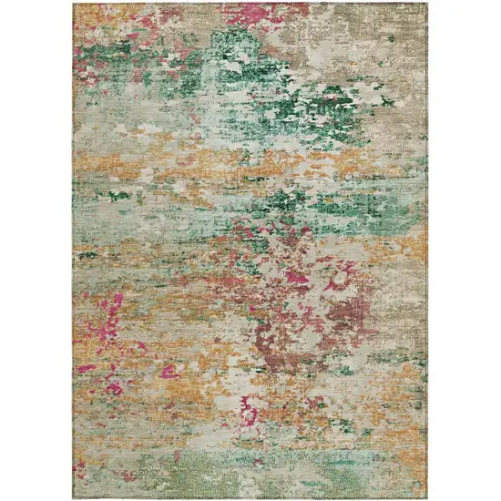 Orange Blush And Teal Blue Abstract Washable Indoor Outdoor Area Rug Photo 4