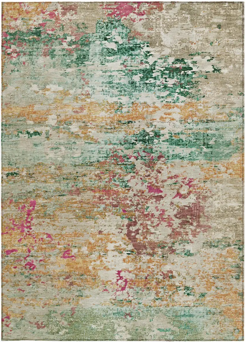 Orange Blush And Teal Blue Abstract Washable Indoor Outdoor Area Rug Photo 4