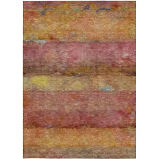 Orange Blush And Yellow Abstract Washable Indoor Outdoor Area Rug Photo 5