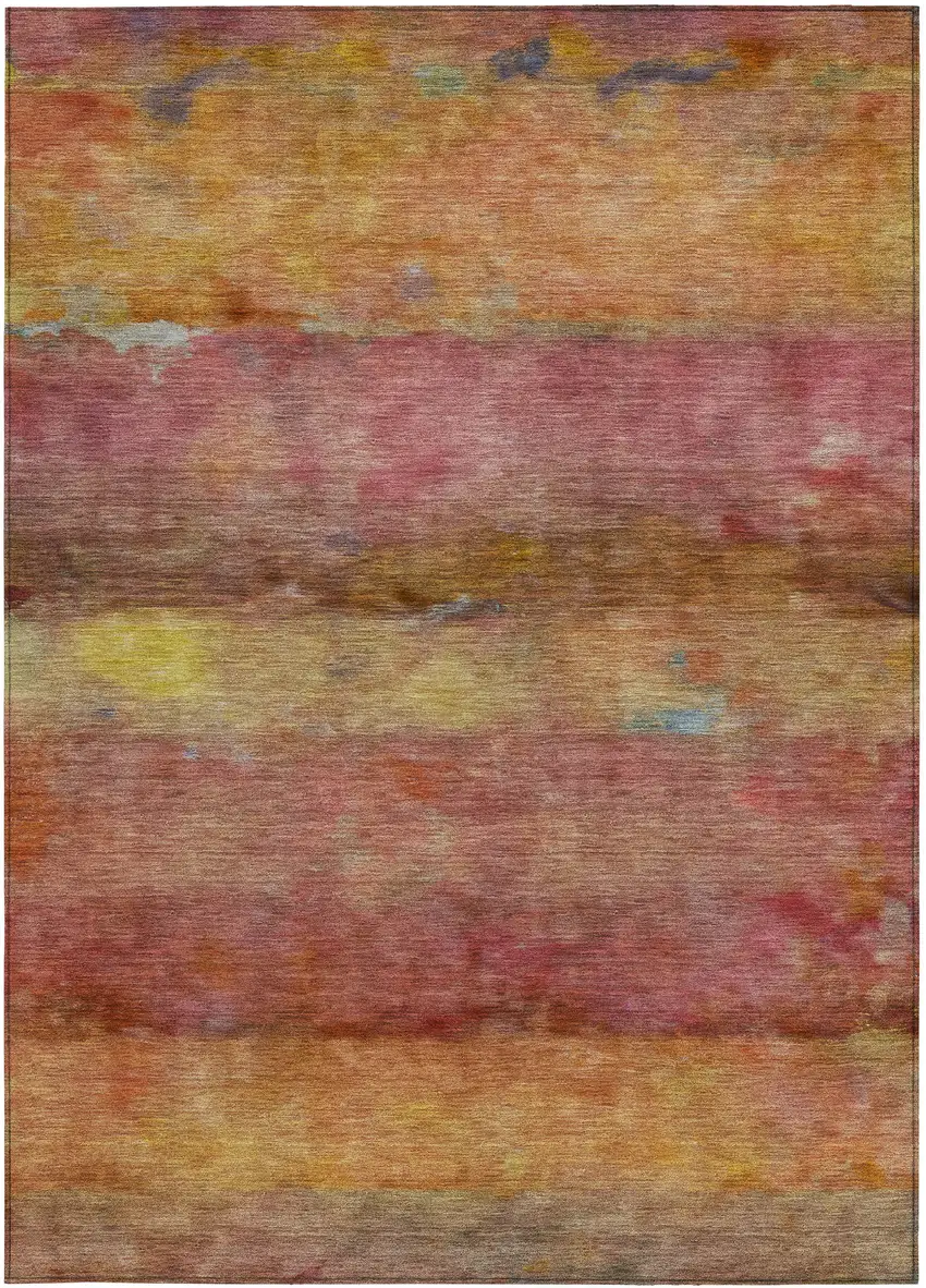 Orange Blush And Yellow Abstract Washable Indoor Outdoor Area Rug Photo 5