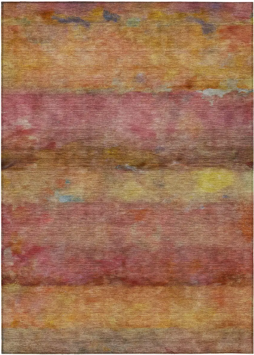 Orange Blush And Yellow Abstract Washable Indoor Outdoor Area Rug Photo 2