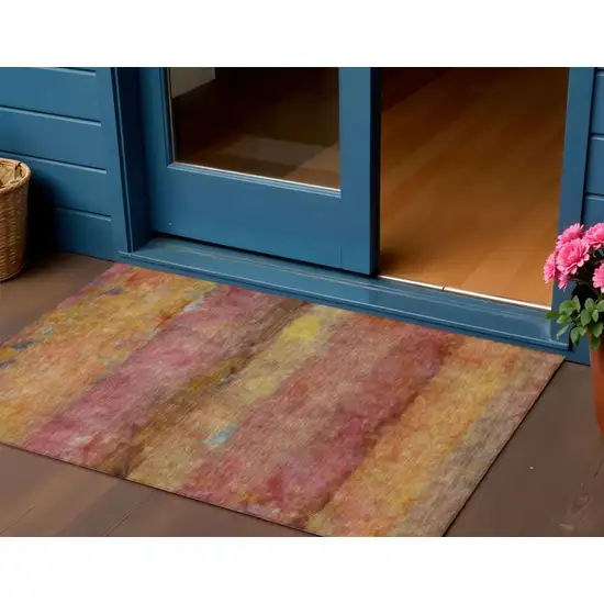 Orange Blush And Yellow Abstract Washable Indoor Outdoor Area Rug Photo 1