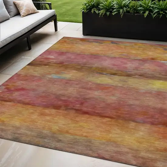 Orange Blush And Yellow Abstract Washable Indoor Outdoor Area Rug Photo 1