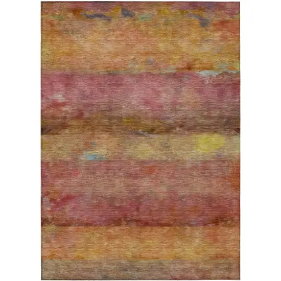 Orange Blush And Yellow Abstract Washable Indoor Outdoor Area Rug Photo 2
