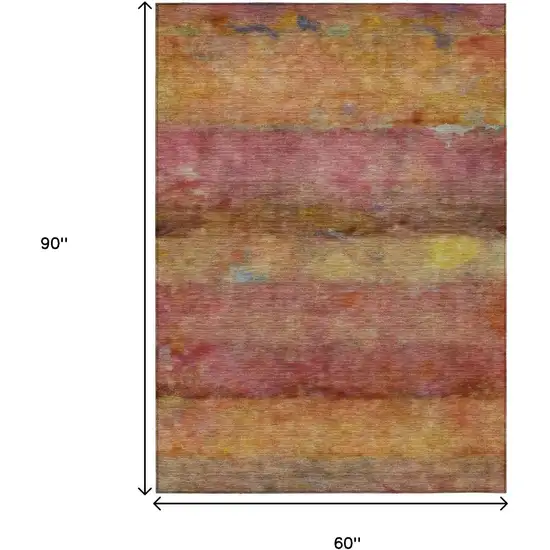Orange Blush And Yellow Abstract Washable Indoor Outdoor Area Rug Photo 3