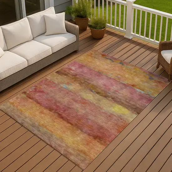 Orange Blush And Yellow Abstract Washable Indoor Outdoor Area Rug Photo 7