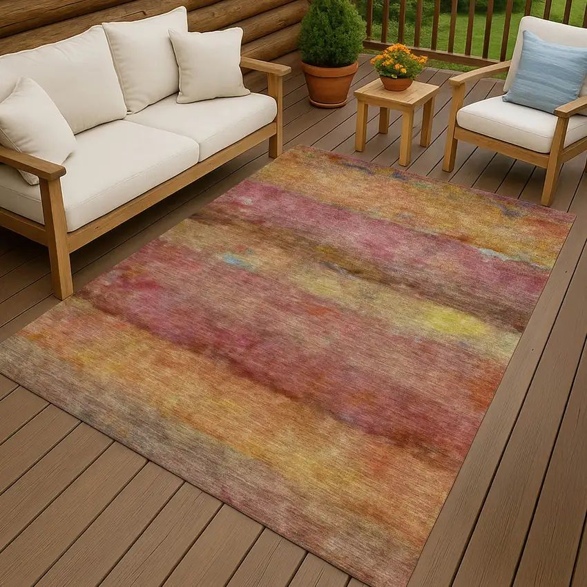 Orange Blush And Yellow Abstract Washable Indoor Outdoor Area Rug Photo 9