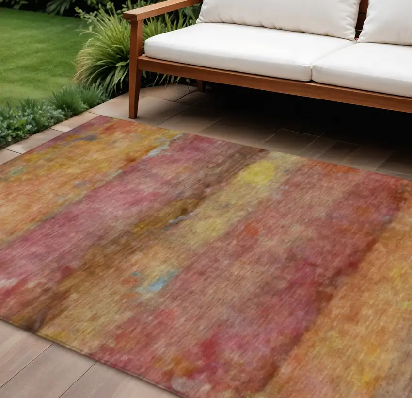 Orange Blush And Yellow Abstract Washable Indoor Outdoor Area Rug Photo 1