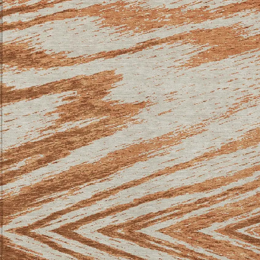 Orange Brown And Beige Abstract Washable Indoor Outdoor Area Rug Photo 6