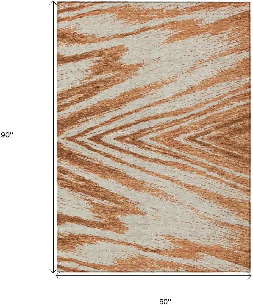 Orange Brown And Beige Abstract Washable Indoor Outdoor Area Rug Photo 3